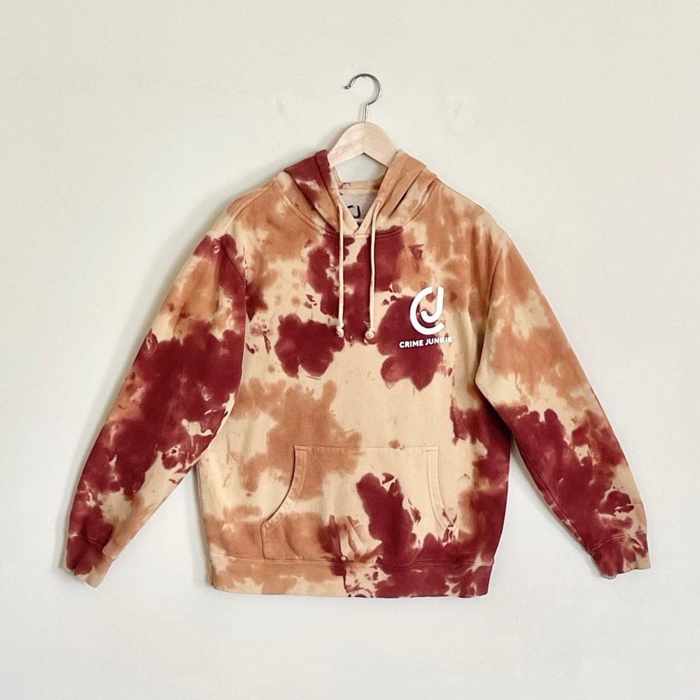 Crime Junkie Podcast Logo Tie Dye Tan Yellow Red Hoodie Adult size Medium
